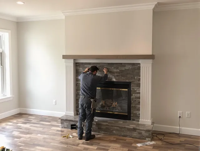 Tamarac Chimney Sweep finishing a custom fireplace install in Tamarac, FL